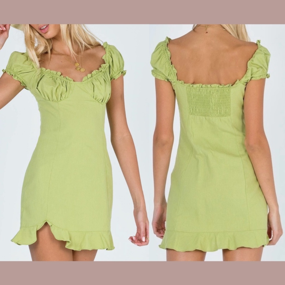 NWT Princess Polly [ 0 US / 4 UK ] Ruffle Trim Tanya‎ Mini Dress in Green